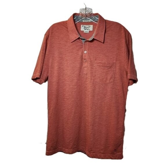 Original Penguin Polo M Heritage Slim Fit Rust Orange Pocket Shirt Logo Cotton - Picture 1 of 6